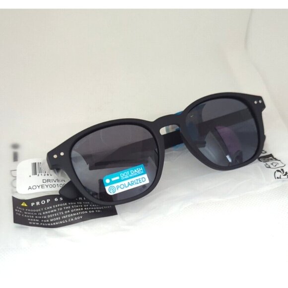 Dot Dash Driver Round Unisex Polarized Sunglasses - Matte Black/Black - Picture 1 of 3